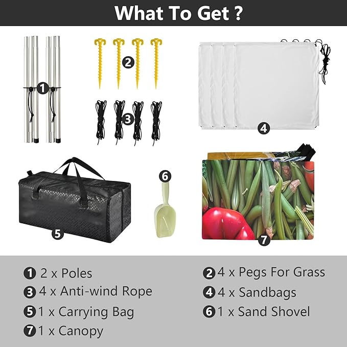 Fruits and Vegetables Beach Tent Sun Shelter 9.2' x 10.5' Beach Canopy with 4 Sandbags 4 Stability Poles Sand Shovels - Tent Canopy for Beach Camping Fishing Picnics