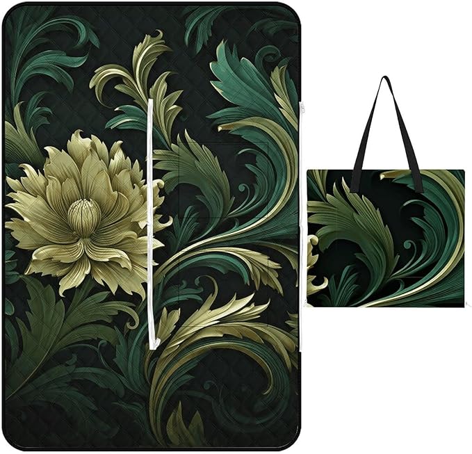 Zipper Dark Green and Green Style Style Picnic Mat Suitable for Travel Camping Park Or Home Use