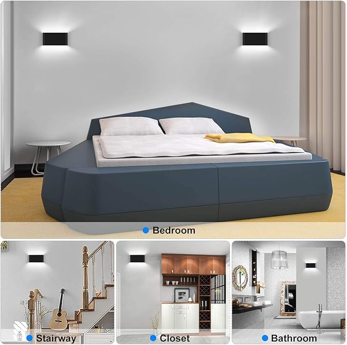 Kawell 12W Waterproof Modern Wall Sconce LED Wall Light Up Down Aluminum Wall Lamp LED Indoor Outdoor for Bathroom Living Room Bedroom Hallway Lounge Porch Corridor Black 6000K