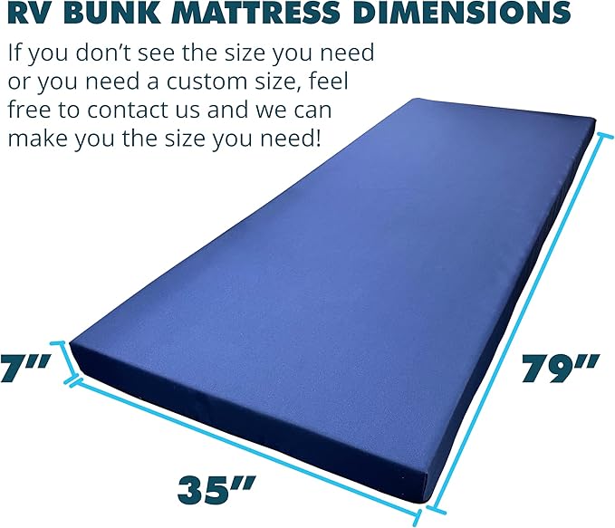 Foamma 7” x 35” x 79” Water Resistant Memory Foam RV Bunk Mattress Firm High Density Foam Base Comfortable and Durable Polyester Cover Truck Camper Travel Trailer Made in USA