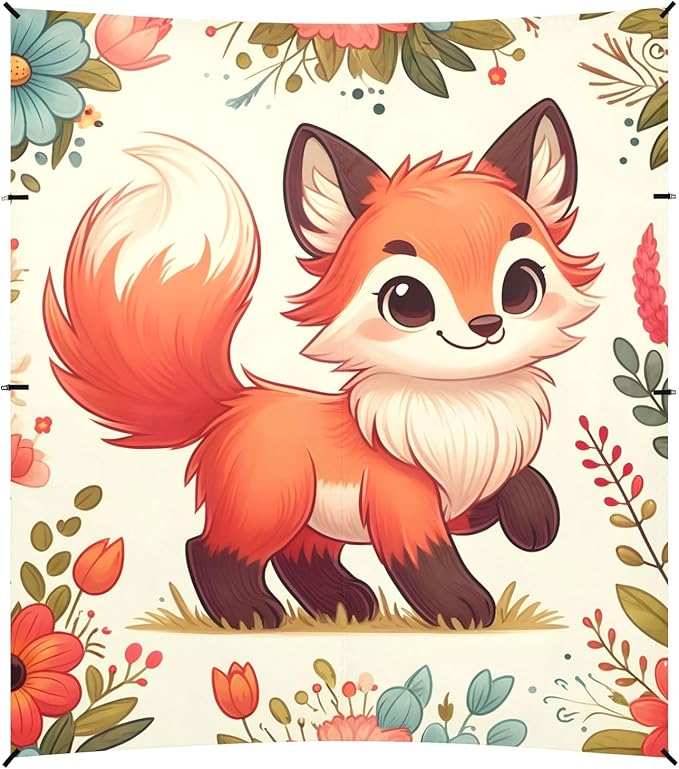 Cute Fox and Flowers Camping Sun Shelter Beach Tent Portable Beach Sun Shade Outdoor Canopy for Camping Trips Fishing Picnic