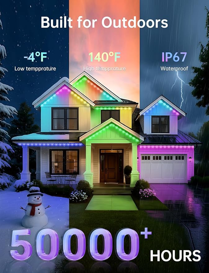 Permanent Outdoor Lights for House RGB+IC Christmas Eave Lights 120ft with 88 LED Warm White IP68 Waterproof Smart Starry Outside Light with App/Remote for Holiday Halloween Daily Lighting(Black)