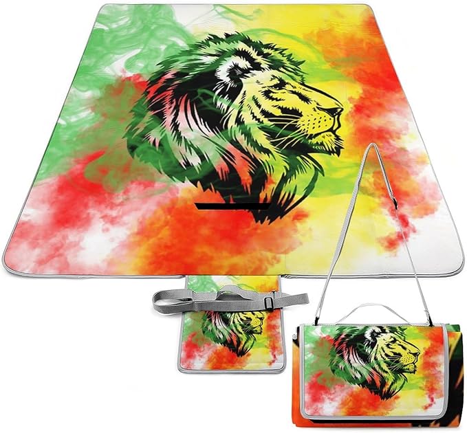 Lion of Judah Rasta Reggae Art Waterproof Outdoor Picnic Blanket Sandproof Beach Mat for Camping Hiking Grass Travelling
