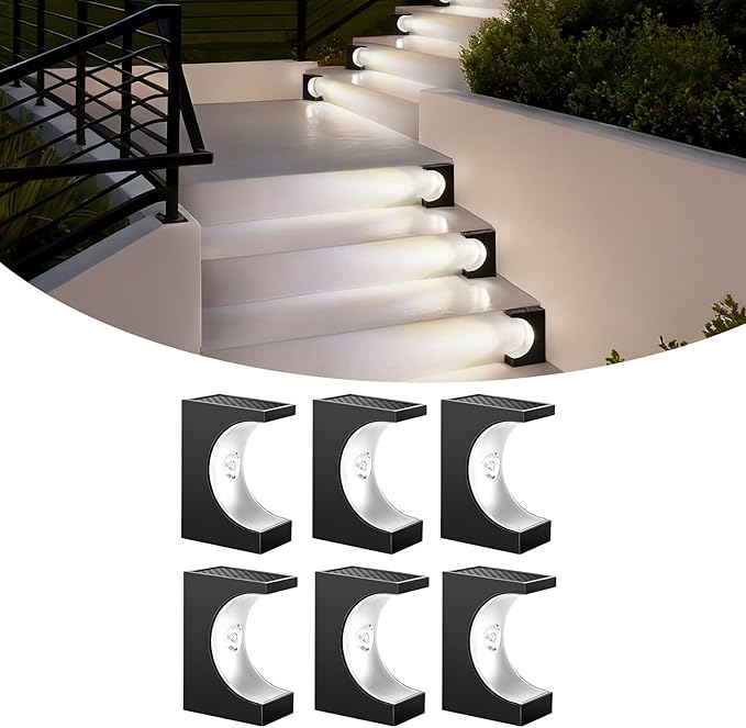 Solar Stair Lights Solar Step Lights Outdoor Waterproof IP65 Outdoor Light Decor for Garden Stair Deck Front Step Front Porch and Patio (White Light Type-C -6Pack)