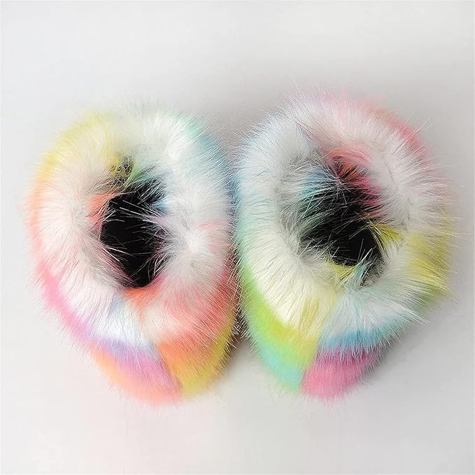 Womens Furry Faux Fur Booties Winter Warm Snow Ankle Boots Fuzzy Fluffy Furry Mid Calf Boots Outdoor Comfy Flat Shoes