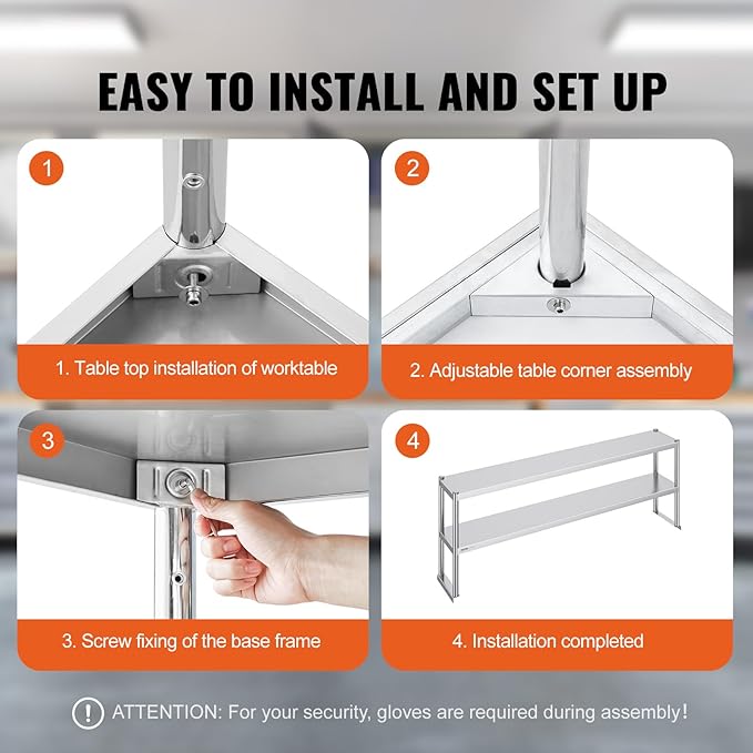 VEVOR Double Tier Stainless Steel Overshelf 12 x 72 Inch Double Deck Height Adjustable Prep Work Table for Kitchen Restaurant and Workshop