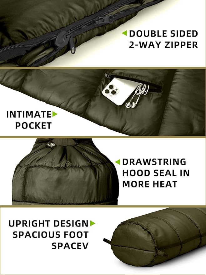 Bessport Mummy Sleeping Bag | 15-45 ℉ Extreme 3-4 Season Sleeping Bag for Adults Cold Weather– Warm and Washable for Hiking Traveling &amp Outdoor Activities