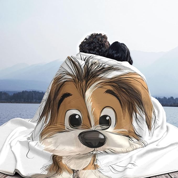 Scribbled Puppy 60x50 Printed Soft Fleece Blanket for Sofa Bed and Camping - Cozy Blanket for Travel Picnics Nighttime Use