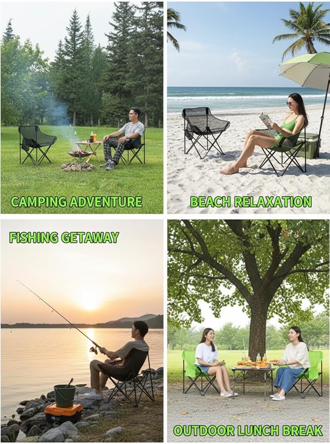Breathable Outdoor Folding Chair Portable Ultra-Light Fishing Stool Beach Camping Moon Chair Armchair Art Sketch Chair (The net is Dark at Night.)