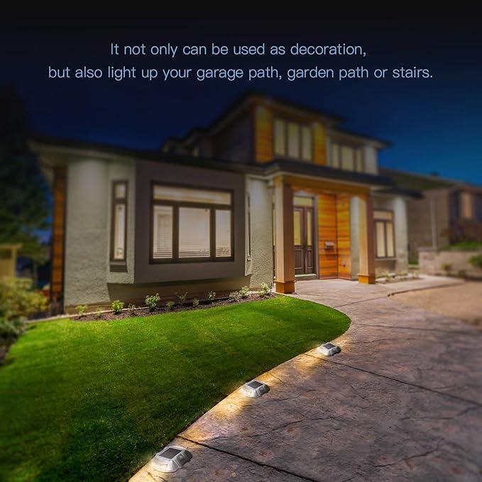 JIGUOOR Solar Deck Lights LED Driveway Lights Solar Powered Dock Light Outdoor IP68 Waterproof Road Markers for Step Sidewalk Stair Boat Garden Ground Pathway Yard (Yellow 14 Pack)