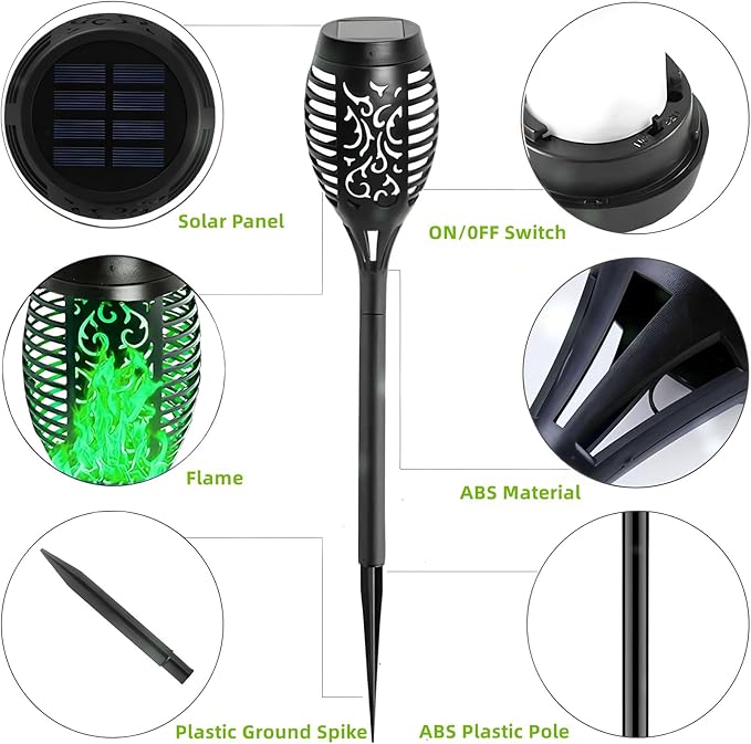 Solar Torch Light with Flickering Flame4Pack Solar Lights OutdoorWaterproof Solar Powered Yard Garden LightsSolar Flame LightTorches Lighting for Outside Patio Lawn Path Decorations (Green)