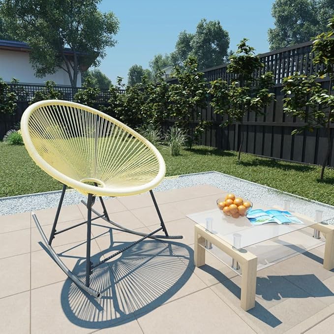 Outdoor Acapulco Chair Poly Rattan Beige Patio Lounge Outdoor Furniture Rocking Chair with Powder-Coated Steel Frame for Garden and Patio
