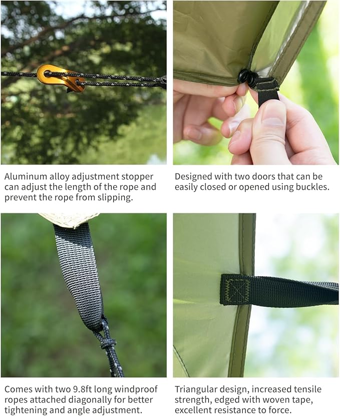 Hammock Rain Fly 11 x 9 ft Waterproof Tarp with Doors Lightweight &amp UV Protection Camping Tarp Multifunctional for Backpacking Hiking Hammock