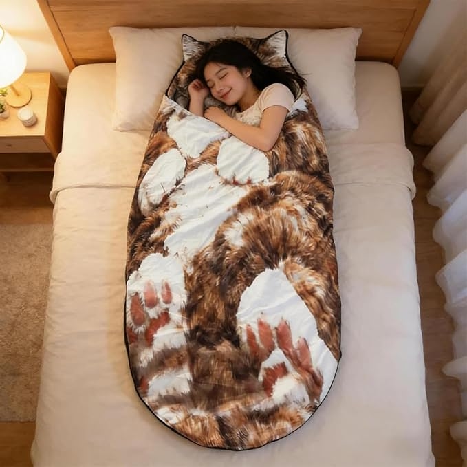 Cat Sleeping Bag Fluffy Cat Sleeping Bag for Human Washable Adorable Cat Envelope Sleeping Bags for Indoor Use or Camping