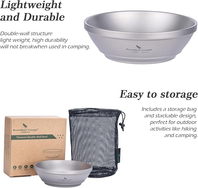 iBasingo 300ml /10.12 fl.oz Titanium Double Walled Bowl Heat Insulation Durable Soup Bowl Rice Oatmeal bowl Outdoor Camping Ultralight Portable Tableware Ti1082T
