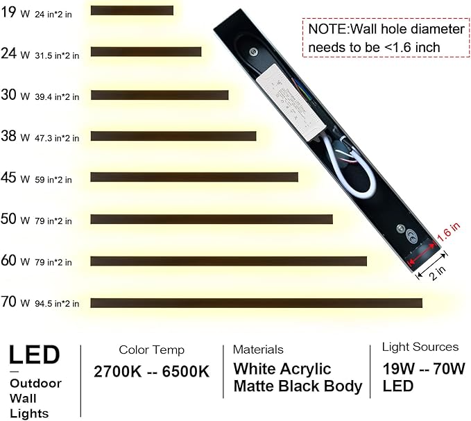 47IN Modern Outdoor Wall Light LED Long Wall Lighting Exterior Light Fixture IP65 Waterproof Wall Lamps 2700K-6500K Dimmable Black Wall Sconce for Garage House