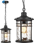 Darkaway Dusk to Dawn Outdoor Pendant Light 14inch Hanging Porch Light Outdoor Chandelier Ceiling Mount Waterproof Pendant Lights with Water Ripple Glass for Patio Entrance Foyer Entryway