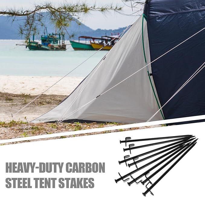 Kisangel 8pcs Heavy Duty Steel Ground Stakes 30cm Camping Pegs Yard Anchors for Outdoor Tent and Tarp Shelter Accessories