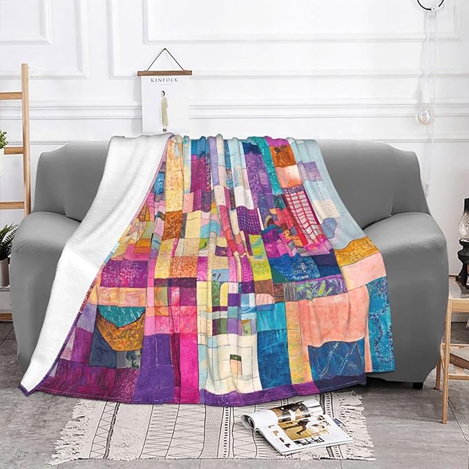 Grid Harmony Soft Fleece Blanket 60 * 50 inch Soft Sofa Blanket Suitable for Sofa Camping Travel Night Cover Blanket
