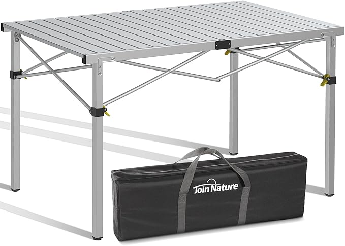 Large 46.4 Camping Table for 2-6 People - 220lbs Capacity Heavy Duty Foldable Outdoor Table with Aluminum Roll-Up Top &amp Carry Bag Portable Picnic Desk for BBQ Tailgating Backyard (Silver)