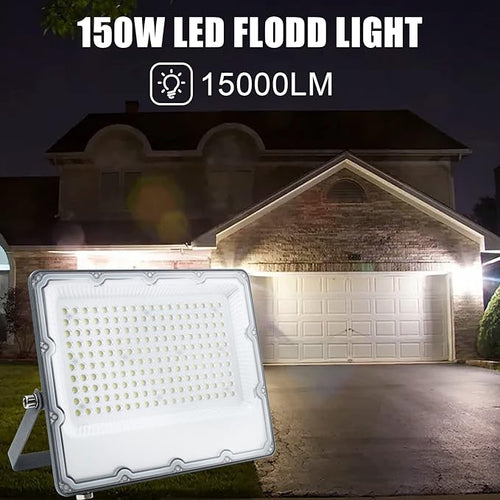 150W LED Flood Lights Plug in Outdoor Security Lights Fixtures 6500K 15000LM Illumination IP66 Waterproof White Lighting for Ball Ground Parking Lot Pathway Yard (1 Pack)