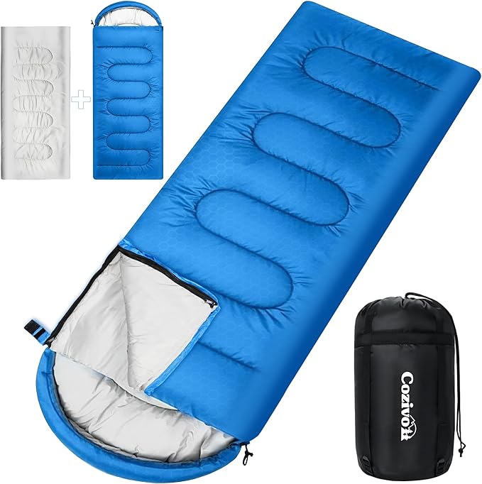 2-in-1 Detachable Sleeping BagWaterproof 4-Season Adult Sleeping Bags w/Removable Cotton Liner – Converts to 2 Lightweight Bags for Camping Hiking Travel