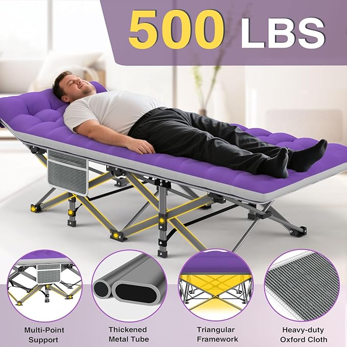 ZENPETIO 28In Folding Camping Cot for Adult Portable Sleeping Cot with Mattress Outdoor Heavy Duty Cot Bed for Camp with Carry Bag for Home Office Camp Travel Vacation(Max Loading 500lbs)