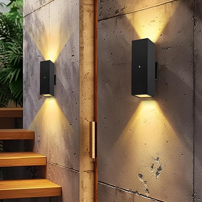 Modern Outdoor Wall Light Dusk to Dawn 2 Pack Waterproof Matte Black Porch Lights 2700K LED Outdoor Sconce Lights for House Garage Patio Front Door