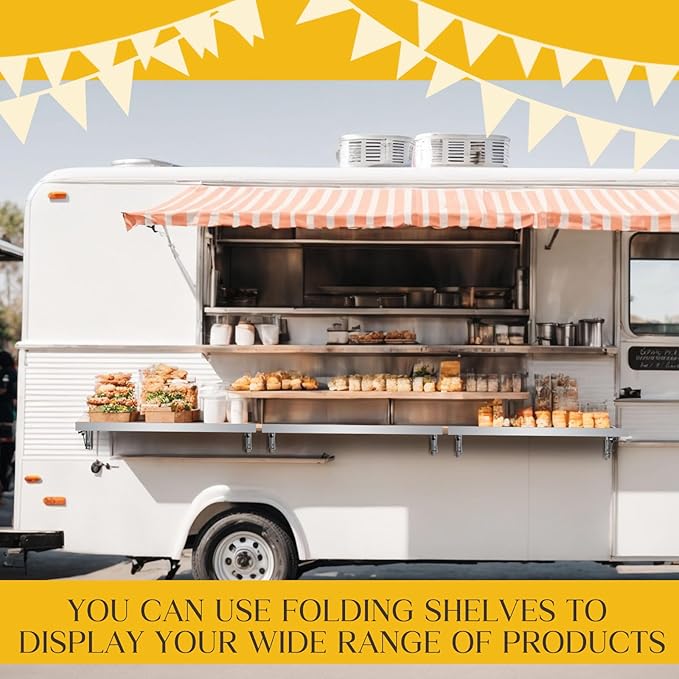 Stainless Steel Folding Shelf Wall Mounted Commercial Concession Serving Shelf for Food Truck Trailer Window Kitchen Restaurant Garage Utility Room(12x35)