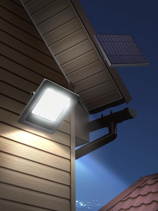 Solar Lights Outdoor Solar Powered Flood Lights Weatherproof Dusk to Dawn Led Solar Security Wall Lights with 16.4Ft Cable for Outside Garden Garage Landscape 2 Pack