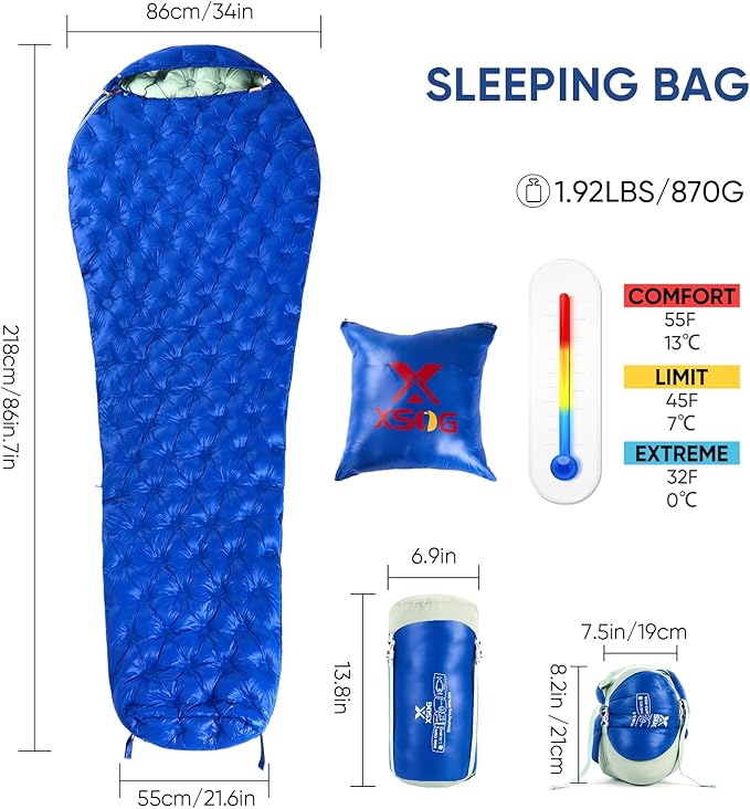 Ultralight Down Sleeping Bag for Adults 1.92lbs 32-55F 650 Fill Down Lightweight Compact Mummy Backpacking Sleeping Bag for Outdoor Camping and Hiking Compressible -MFH500