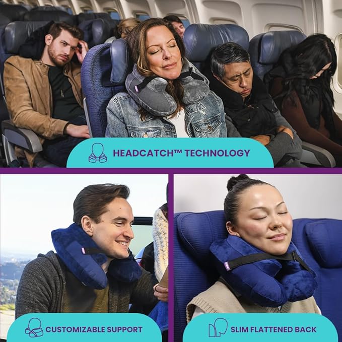 Cabeau Inflatable Travel Pillow – Air TNE – Adjustable Lightweight and Supportive for Sleeping on Airplanes Trains and Cars– Customized Fit and Compact Carrying Case (Midnight Black)