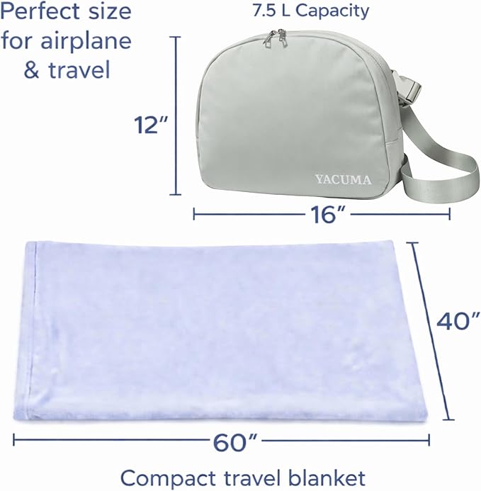 Travel Blanket Airplane Compact with Bag Ultra-Soft 40 x 60 Flannel Travel Organizer Bag with Adjustable Strap Lightweight Warmth for Long Flights