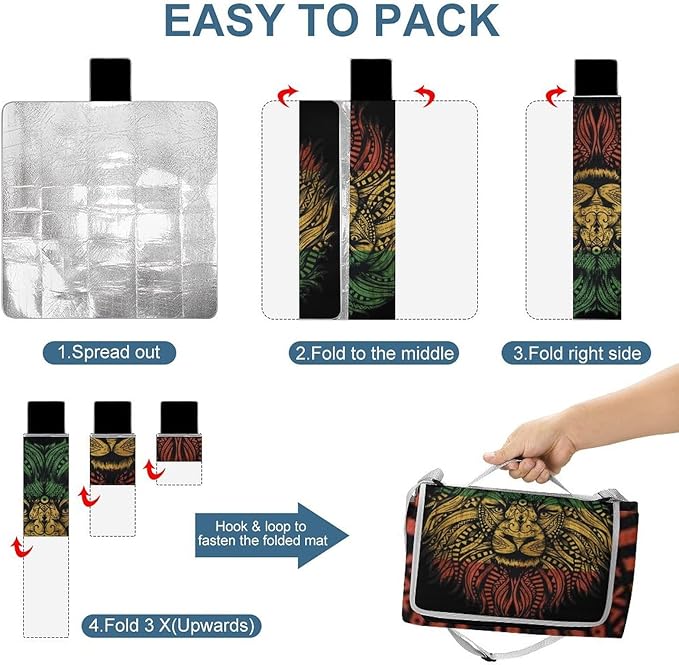 Lion of Judah Rasta Reggae Art Waterproof Outdoor Picnic Blanket Sandproof Beach Mat for Camping Hiking Grass Travelling