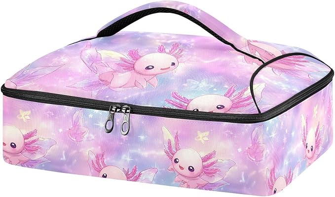 Casserole Carrier Pattern Adorable Cute AxolotlInsulated Casserole Carrier for Hot or Cold Food Thermal Lunch Tote for Potluck Parties Picnic Beach Fits 9 x 13 Inches Baking Dish