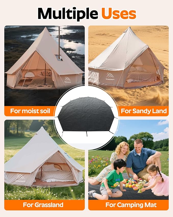 Bell Tent Footprint Waterproof PU5000mm Upgraded Material 120gsm PE Round Tarp Groundsheet Tent Floor Mat Rug Tarp Carpet Groundsheet for Canvas Yurt Tent Accessories Camping &amp Hiking