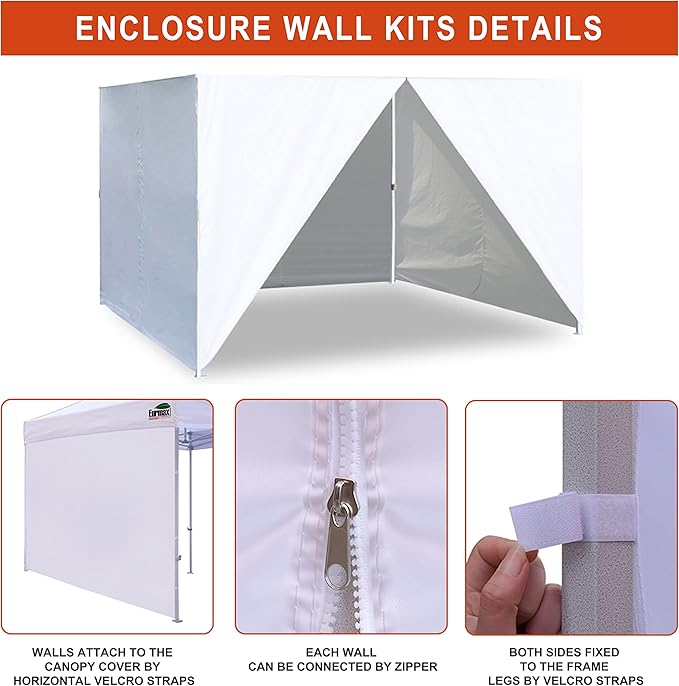 Eurmax USA Full Zippered Walls for 8x12 Easy Pop Up Canopy Tent4 Walls ONLY(Grey)