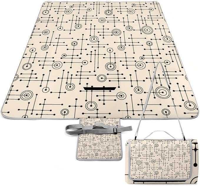 Modern Mid Century Seamless Abstract Pattern Waterproof Outdoor Picnic Blanket Sandproof Beach Mat for Camping Hiking Grass Travelling