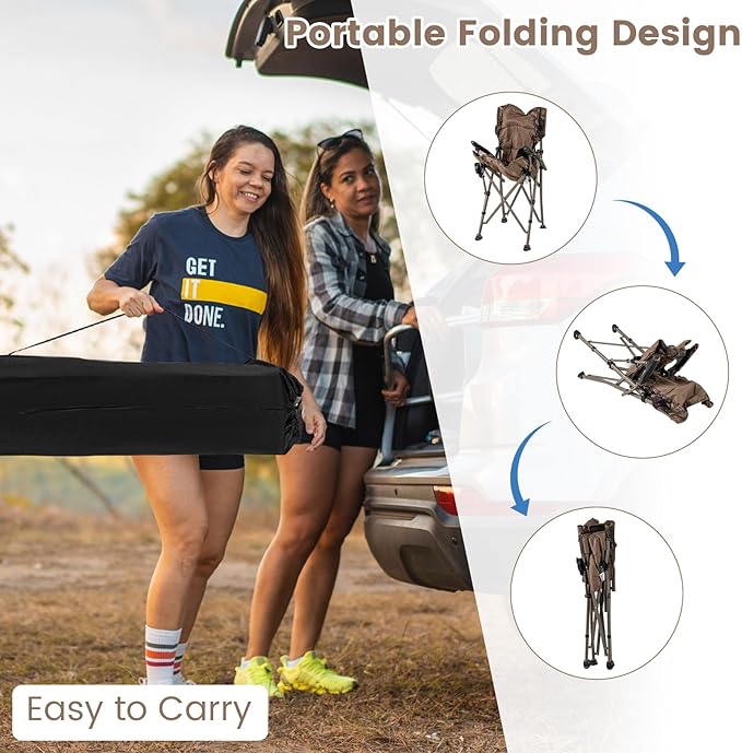 Tangkula Folding Camping Chair Portable Camp Chair with Padded Seat Cup Holder Storage Pocket Outdoor Lawn Chair with Carrying Bag for Fishing Picnic Travel No Assembly Needed