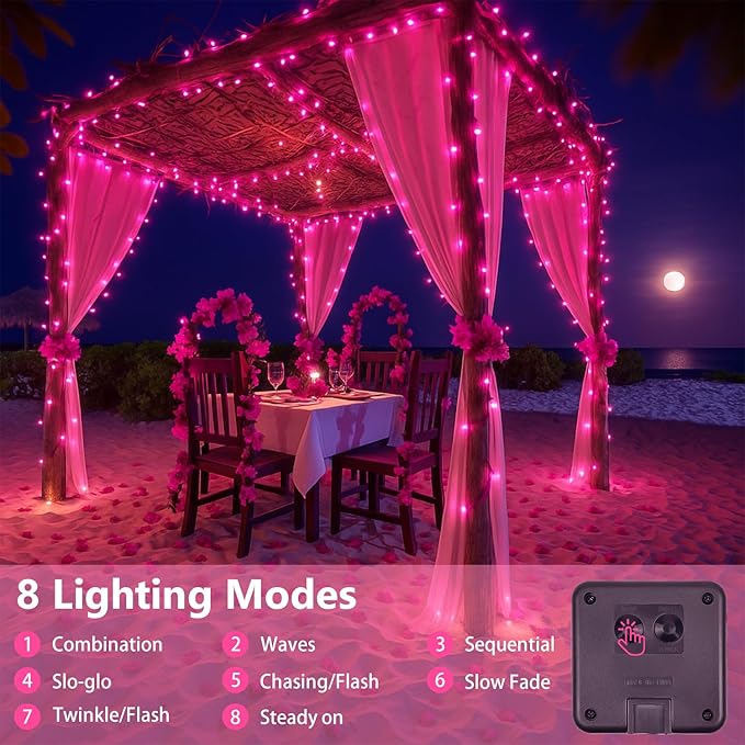 Extra-Long 144FT Solar String Lights for Outside 2 Pack 400LED Solar Valentine's Day Lights Outdoor Waterproof Copper Wire 8 Modes Fairy Twinkle Solar Lights for Tree Garden Party Xmas (Pink)