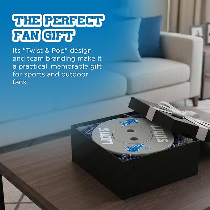 Sporticulture NFL Detroit Lions Telescoping Collapsible Stool 500lbs Max Weight Portable Adjustable Height Folding Camping Stool with Carry Strap Retractable Stadium Have A Seat Outdoor Sports Fan