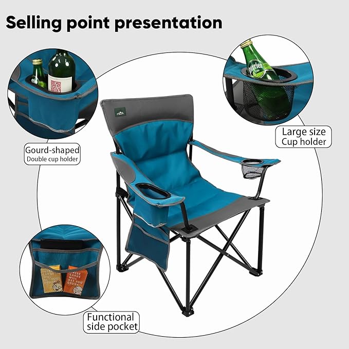 Northroad Foldable Camping Chair Heavy-Duty Outdoor Folding Chair Support Up to 300lbs for Hiking Picnics Patio Beach Fishing (Blue)