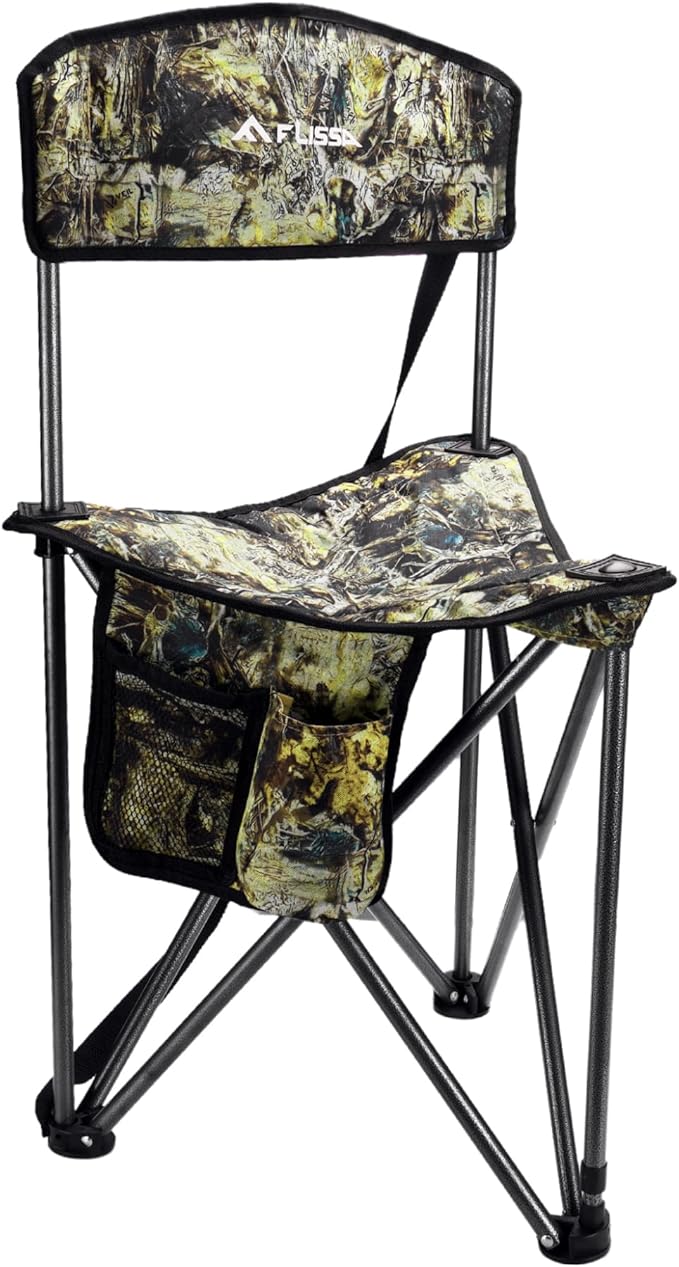 FLISSA Tripod Hunting Chair with Backrest Portable Hunting Stool Supports 250 LBS Foldable Camo Seat with Carry Strap for Hunting Hiking Fishing and Camping