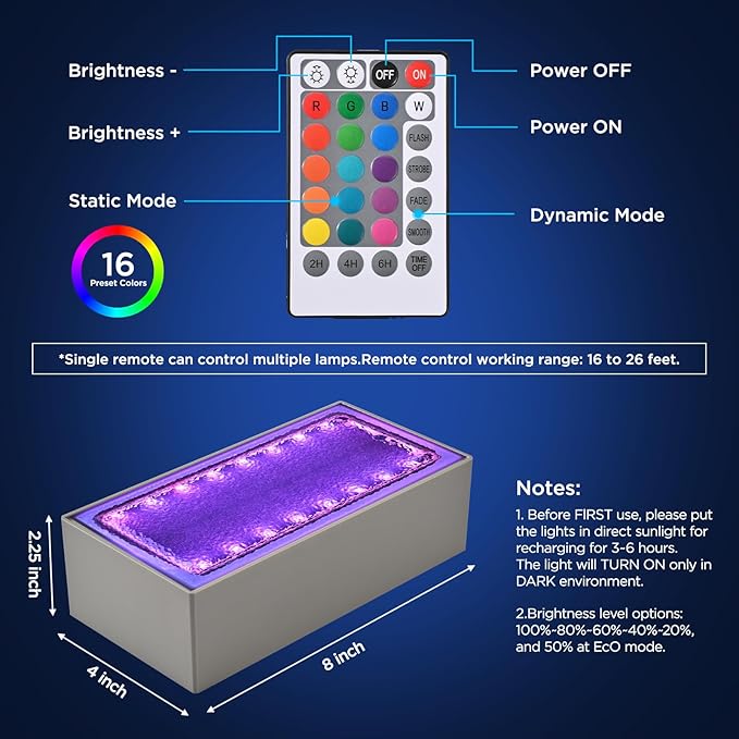 Solar Paver Color Changing Lights 8x4 Solar Pavers Light Outdoor Recessed Brick Pathway Lights IP67 Waterproof Landscape Lighting for GroundWalkway Garden Pool Patio Driveway2 Pack (RGBW)