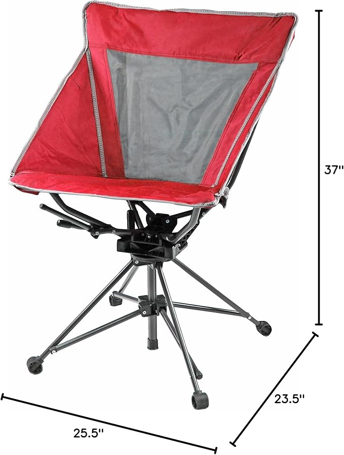 Garden Elements Swivel Camping Chair – Portable Outdoor Chair with 360° Swivel Tall Back Support Breathable Nylon Mesh Steel Frame Foldable Design with Carrying Case – Red