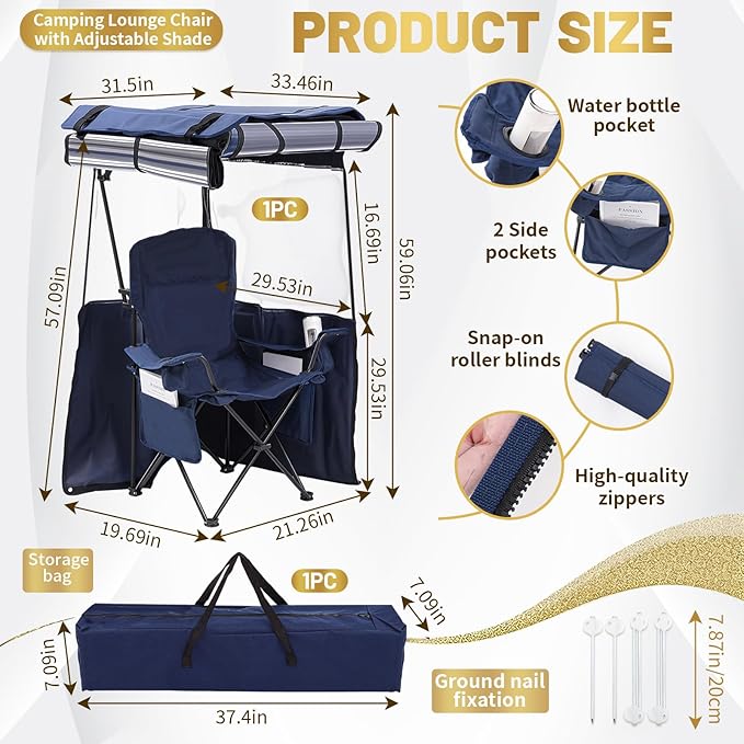 Juexica Camping Chair with Canopy Shade Outdoor Folding Chair with Adjustable Shade 4 Removable Curtains Sports Portable Camping Seat for Cold Weather Fishing Beach 1 Person