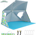GYMAX Beach Umbrella Tent 2-in-1 Pop up Beach Tent UPF50+ with Carrying Bag Groundsheet Side Panels Sun Shelter for Outdoor Camping