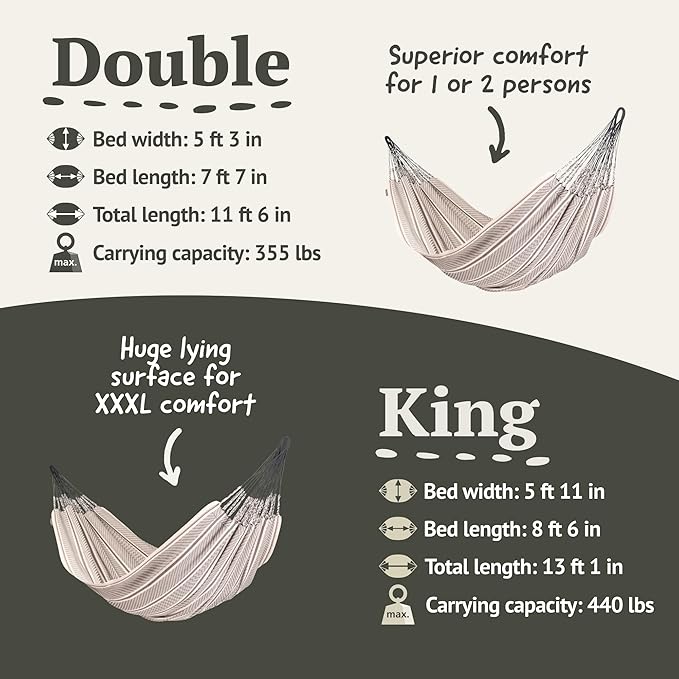 La Siesta Flora Classic Organic Cotton Hammock - Indoor/Outdoor Patio Bed Portable 2-Person Double Hammock - King Zebra