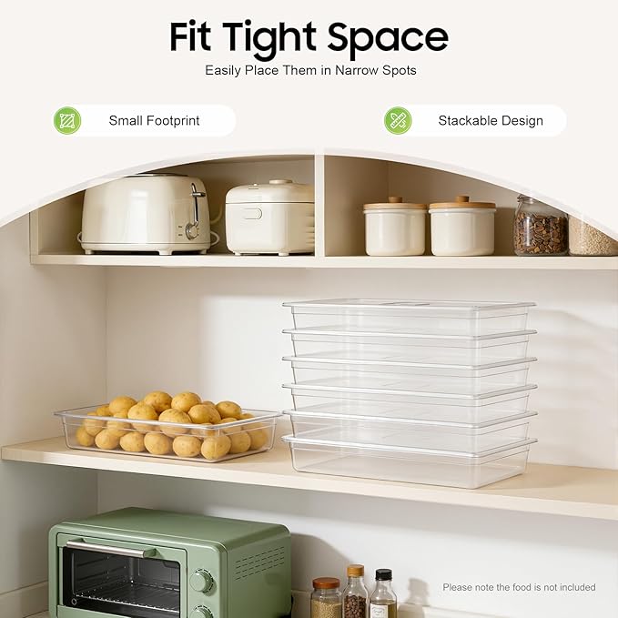 6 Pack Food Pans 4 Inch Deep Clear Food Pan with LidsCommercial Food Storage Containers for Restaurant Hotel