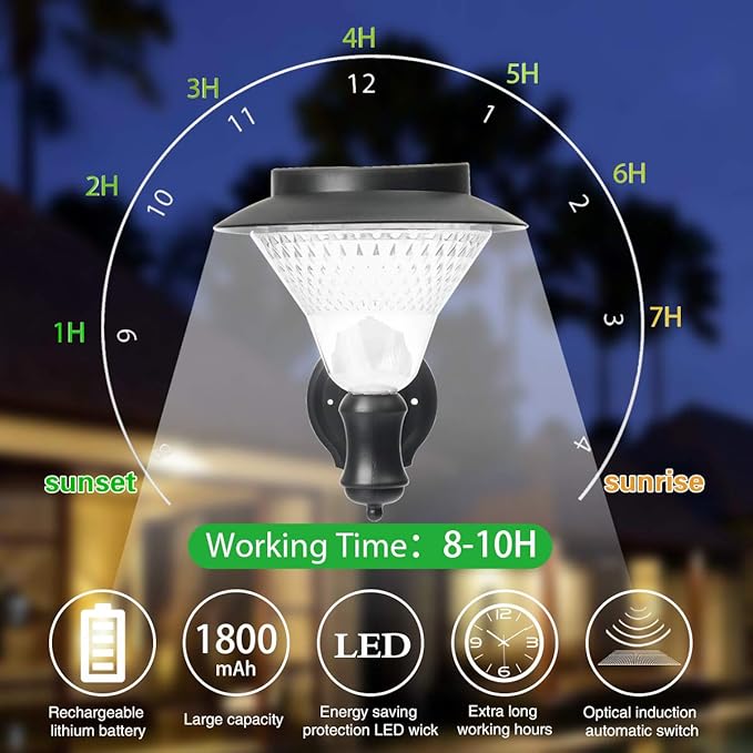 2 Pack Solar Wall Lantern Lights Outdoor WaterproofDusk to Dawn Led Wall Mounted Kit Sconce with 16 LED Auto On/Off Solar Porch Lights for Yard Front Porch Garage and GardenCold White